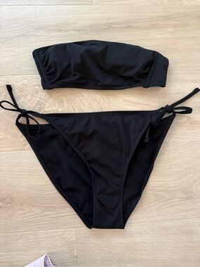 Shade & Shore Black Bandeau Tie-Side Bikini Set